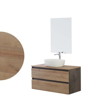 FERIDRAS MOBILE SOSPESO CON LAVABO cm. 100 IN CERAMICA E SPECCHIO IN NOBILITATO MELAMINICO OSSIDO GRIGIO LINEA REVITAL