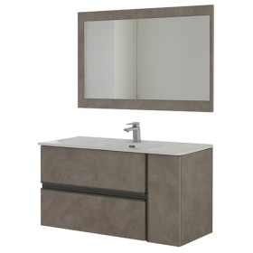 FERIDRAS MOBILE SOSPESO CON LAVABO cm. 110 IN CERAMICA E SPECCHIO IN NOBILITATO MELAMINICO BETON CENERE LINEA OXID