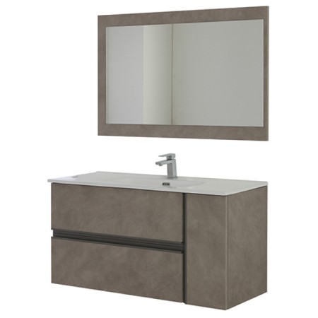 FERIDRAS MOBILE SOSPESO CON LAVABO cm. 110 IN CERAMICA E SPECCHIO IN NOBILITATO MELAMINICO BETON CENERE LINEA OXID