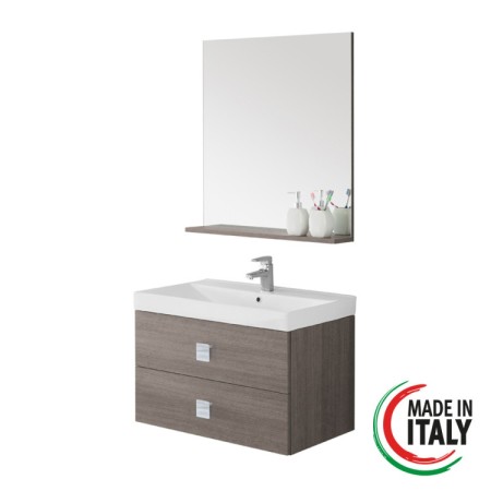 FERIDRAS MOBILE SOSPESO CON LAVABO cm. 75 IN CERAMICA E SPECCHIO ROVERE SCURO LINEA BRAVO 75