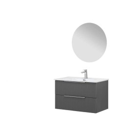 FERIDRAS MOBILE SOSPESO CON LAVABO cm. 80 IN CERAMICA E SPECCHIO IN MDF E PVC CANNETTATO GRIGIO LINEA BURANO