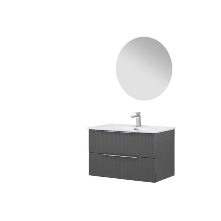 FERIDRAS MOBILE SOSPESO CON LAVABO cm. 80 IN CERAMICA E SPECCHIO IN MDF E PVC CANNETTATO GRIGIO LINEA BURANO
