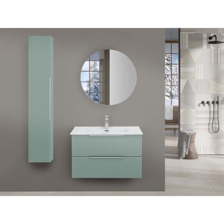 FERIDRAS MOBILE SOSPESO CON LAVABO cm. 80 IN CERAMICA E SPECCHIO IN MDF E PVC CANNETTATO VERDE LINEA BURANO