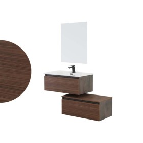 FERIDRAS MOBILE SOSPESO CON LAVABO cm. 80 IN CERAMICA E SPECCHIO IN NOBILITATO MELAMINICO NOCE CANALETTO LINEA REVITAL