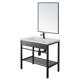 FERIDRAS SET COMPOSIZIONE BAGNO IN METALLO NERO CM. 80 CON LAVABO IN CERAMICA E SPECCHIO LINEA BORG