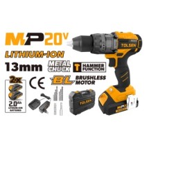 TOLSEN AVVITATORE BRUSHLESS A PERCUSSIONE CON 2 BATTERIE LITIO 20V 2AH E VALIGETTA CON ACCESSORI