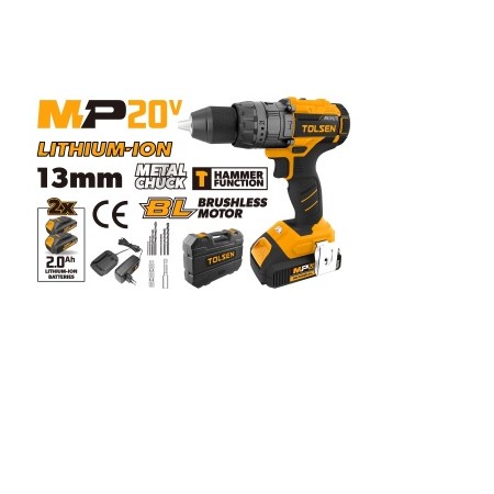 TOLSEN AVVITATORE BRUSHLESS A PERCUSSIONE CON 2 BATTERIE LITIO 20V 2AH E VALIGETTA CON ACCESSORI