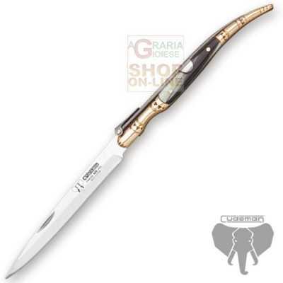 CUDEMAN FOLDING STILETTO KNIFE BULL HORN HANDLE STAINLESS STEEL