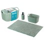 SET 3 PZ ARREDO BAGNO DI COLORE VERDE DISPENSER CESTA E TAPPETO