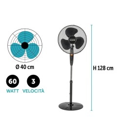 VENTILATORE PIANTANA 40CM 128CM 60W NERO