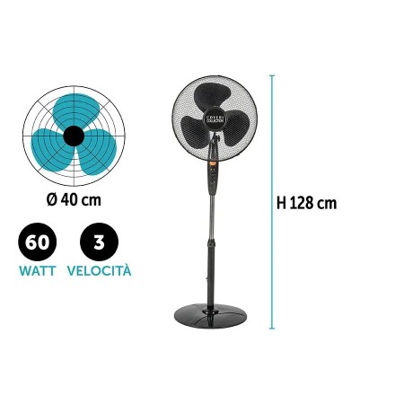 VENTILATORE PIANTANA 40CM 128CM 60W NERO