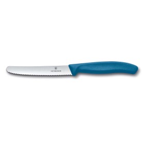 VICTORINOX COLTELLO BISTECCA LAMA SEGHETTATA A PUNTA TONDA BLU cm. 11