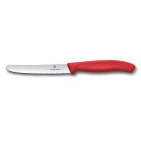 VICTORINOX COLTELLO BISTECCA LAMA SEGHETTATA A PUNTA TONDA ROSSO cm. 11