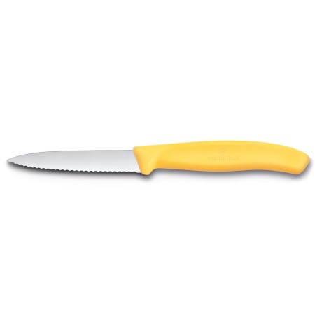 VICTORINOX SPELUCCHINO LAMA ONDULATA INOX MANICO GIALLO 6.7638.C1 CM. 8