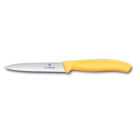 VICTORINOX SPELUCCHINO LAMA ONDULATA INOX MANICO GIALLO 6.7738.C1 CM. 10