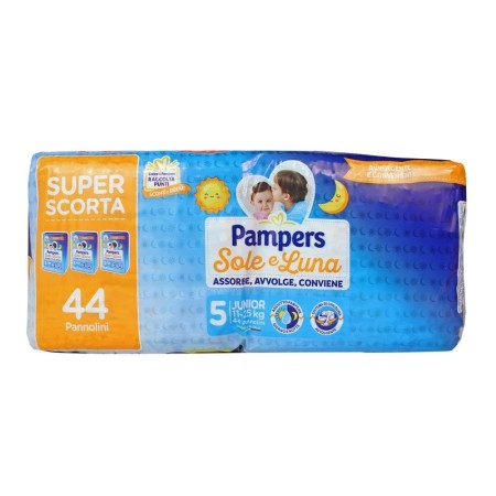 PAMPERS PANNOLINI SOLE E LUNA 5 JUNIOR 11-25 KG 44 PEZZI