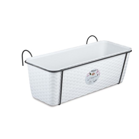 STEFANPLAST SET BALCONE NATURAL VASO IN PLASTICA BIANCO CON SUPPORTO IN METALLO cm 50x18x16h
