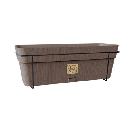 STEFANPLAST SET BALCONE VASO IN PLASTICA CON SUPPORTO IN METALLICO ETHICA COLORE TORTORA cm. 50x18x17h.