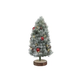 NATALUNA ALBERELLO LUMINOSO A BATTERIA INNEVATO E BASE DI LEGNO CON SFERE CM. 42