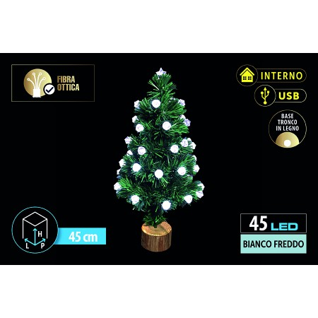 NATALUNA ALBERO LUMINOSO  PER USO INTERNO 45 LUCI LED BIANCO FREDDA TRONCO IN LEGNO CM. 45