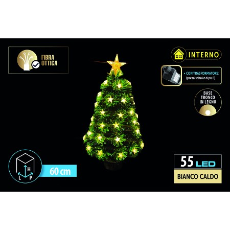 NATALUNA ALBERO LUMINOSO  PER USO INTERNO 55 LUCI LED BIANCO CALDO TRONCO IN LEGNO CM. 60
