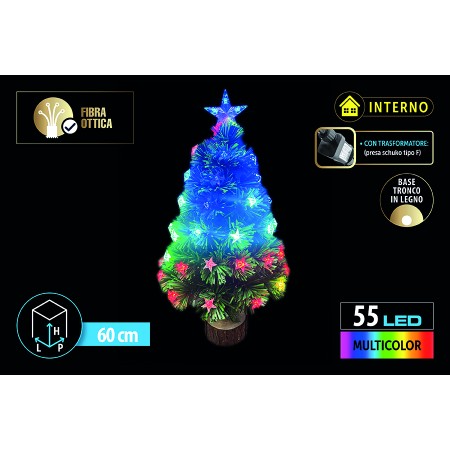 NATALUNA ALBERO LUMINOSO  PER USO INTERNO 55 LUCI LED MULTICOLOR TRONCO IN LEGNO CM. 60