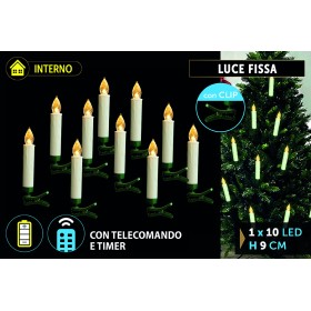 NATALUNA BOX 10Z CANDELE LED LUCE CALDA PER INTERNO CON CLIP PER ALBERO DI NATALE E TELECOMANDO CM. 9