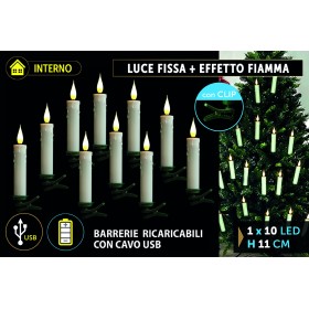 NATALUNA BOX 10Z CANDELE LED LUCE EFFETTO FIAMMA PER INTERNO CON CLIP PER ALBERO DI NATALE E TELECOMANDO CM. 11