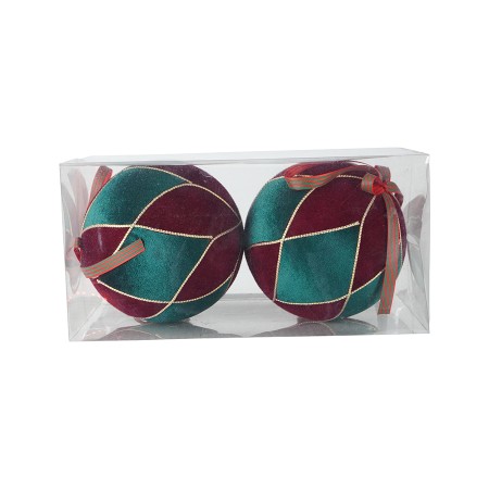 NATALUNA BOX 2 SFERE 15CM M.81 BORDO/VERDE
