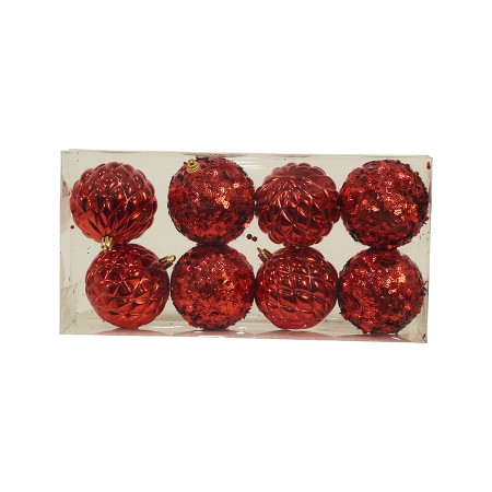NATALUNA BOX 8 SFERE PALLINE DI NATALE DI COLORE ROSSO CM. 8