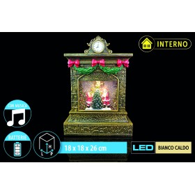 NATALUNA CAMINO CON ACQUA LED LUCE BIANO CALDO PER INTERNO E MUSICA CM. 18x26