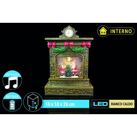 NATALUNA CAMINO CON ACQUA LED LUCE BIANO CALDO PER INTERNO E MUSICA CM. 18x26