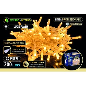 NATALUNA CATENA LUMINOSA 200 LUCI LED PER USO ESTERNO LUCE CALDA EFFETTO FLASH MT. 20