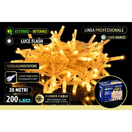 NATALUNA CATENA LUMINOSA 200 LUCI LED PER USO ESTERNO LUCE CALDA EFFETTO FLASH MT. 20