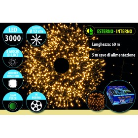 NATALUNA CLUSTER 3000LED LUCI DI NATALE PER USO ESTERNO LUCE CALDA 8 FUNZIONI MT. 60