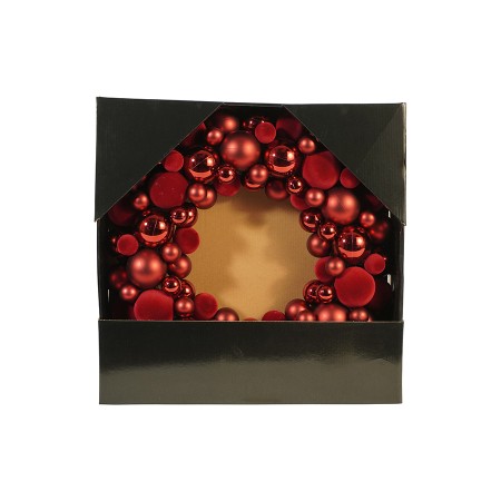 NATALUNA CORONA DECORO NATALIZIO CON BOX  LUCIDO E VELLUTATO COLORE BORDEAUX  CM. 43