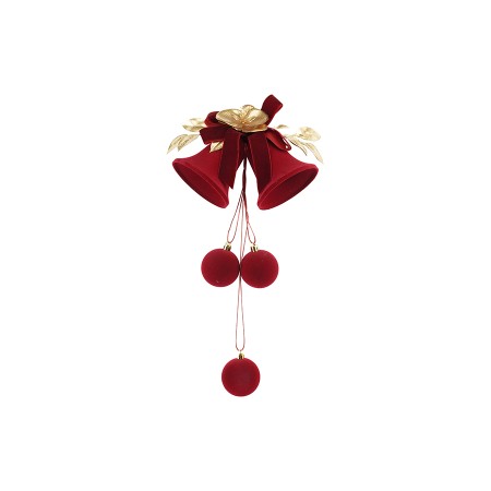 NATALUNA DECORO PORTA CON CAMPANE E SFERE  COLORE ROSSO VELLUTATO
