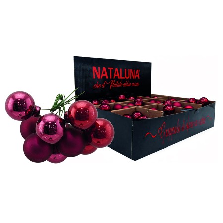NATALUNA GRAPPOLO 9 SFERE DI VETRO LU/MA/PE DI COLORE BORDEAU CM. 2,5