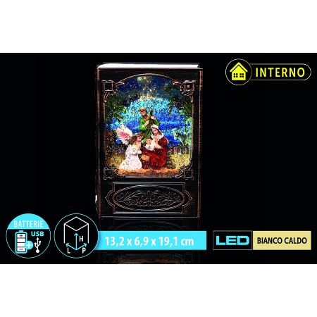 NATALUNA LIBRO ACQUA LUMINOSO A BATTERIA E USB LUCE BIANCO CALDA PER INTERNO CM 13,2x6,9x19,1