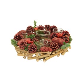 NATALUNA PORTA TEALIGHT 4 FIAMME COLORE ROSSO CM. 32