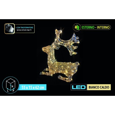 NATALUNA RENNA SEDUTA LUMINOSA PER ESTERNO ED INTERNO LUCE BIANCO CALDA CM. 55x15x62