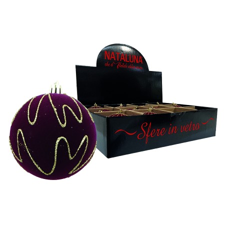 NATALUNA SFERA PALLINA DI VETRO PER ALBERO DI NATALE VELLUTO JNS34 COLORE BORDEAUX CM. 8