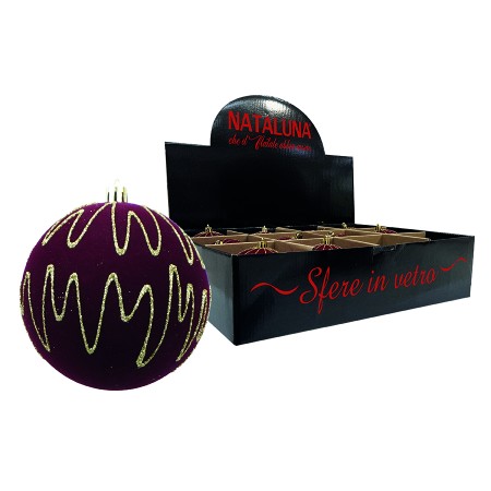 NATALUNA SFERA PALLINA DI VETRO PER ALBERO DI NATALE VELLUTO JNS37 COLORE BORDEAUX CM. 10