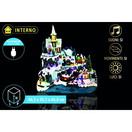 NATALUNA VILLAGGIO DI NATALE A LED CON MUSICA E MOVIMENTO CM. 45,6x30,5x44,8 M49 TRASF.