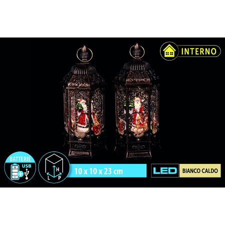 NATLUNA LANTERNA CON ACQUA A BATTERIA E USB PER INTERNO 2 COLORI ASSORTITI CM. 23x10