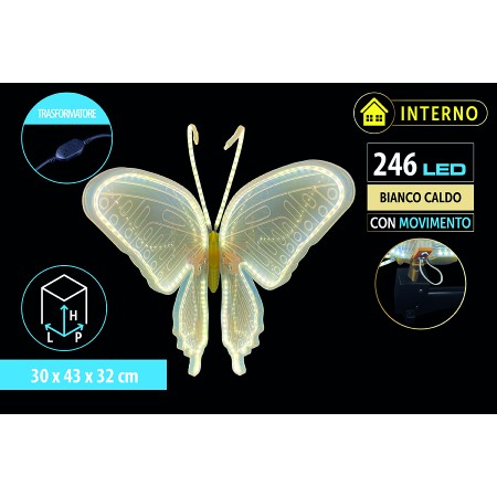 NATALUNA FARFALLA LUMINOSA  CON MOVIMENTO  246LED LUCE BIANCO CALDO PER USO INTERNO CM. 30x43x32