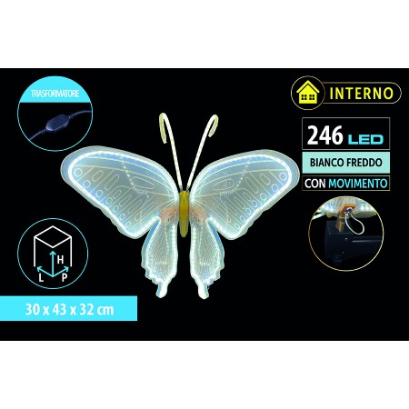 NATALUNA FARFALLA LUMINOSA  CON MOVIMENTO 246LED LUCE BIANCO FREDDO CM.  30x43x32