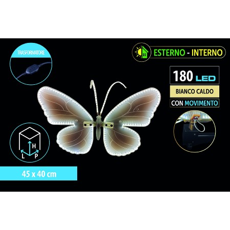 NATALUNA FARFALLA LUMINOSA 180LED  E MOVIMENTO IP65 PER USO INTERNO LUCE  BIANCO CALDO CM. 45x40