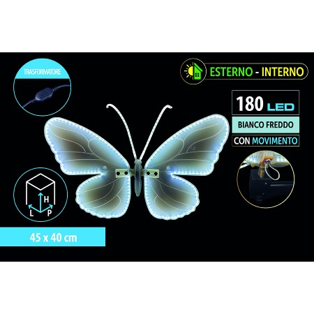 NATALUNA FARFALLA LUMINOSA 180LED E MOVIMENYO IP65 PER USO INTERNO LUCE BIANCO CM.  45x40