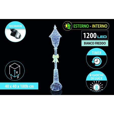 NATALUNA LAMPIONE LUMINOSO 1200 LED LUCE BIANCO TRASPERENTE PER USO INTERNO ED ESTERNO 8 FUNZONI CM.  180